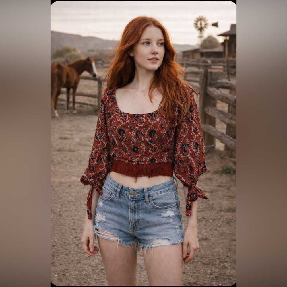 Peyton Puff Sleeve Fringe Top